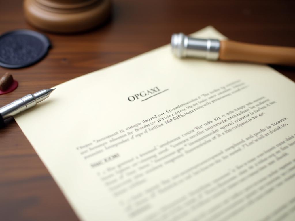 Imagen de un documento legal con un sello y pluma, que representa los términos y condiciones de un sitio web e-commerce.